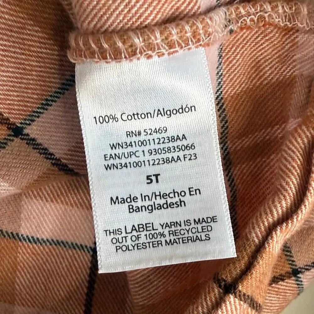 Wonder Nation Girls Plaid Flannel Kids Shirt size 5T